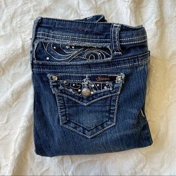 Seven7 Straight Leg Flap Pockets Denim Jeans - Girls 12 - Picture 9 of 9